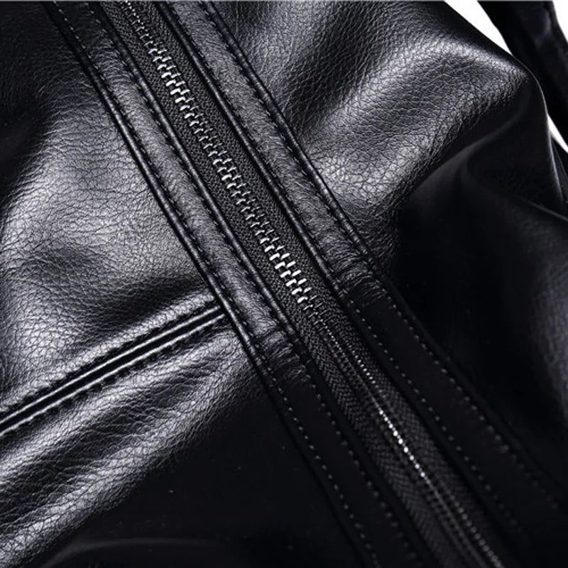 BLACK  PU LEATHER GYM BAG