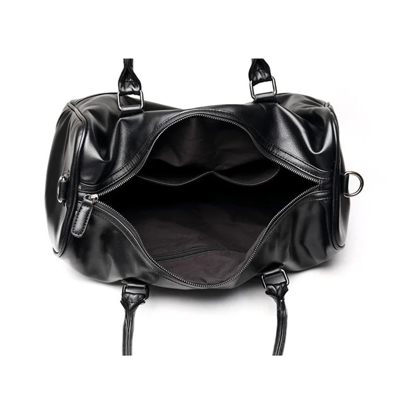BLACK PU LEATHER GYM BAG