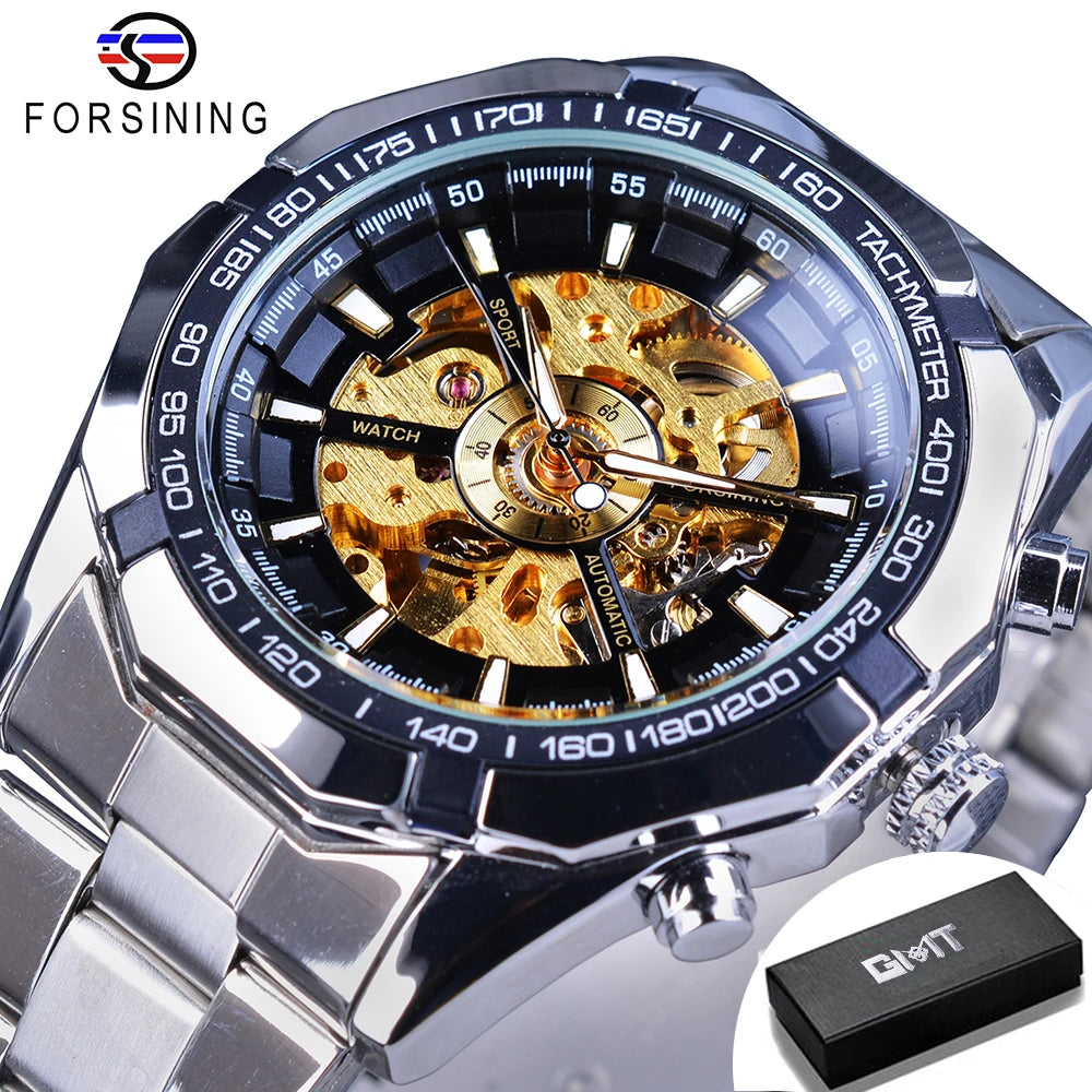 CLASSY SILVER MECHANICAL WATCH