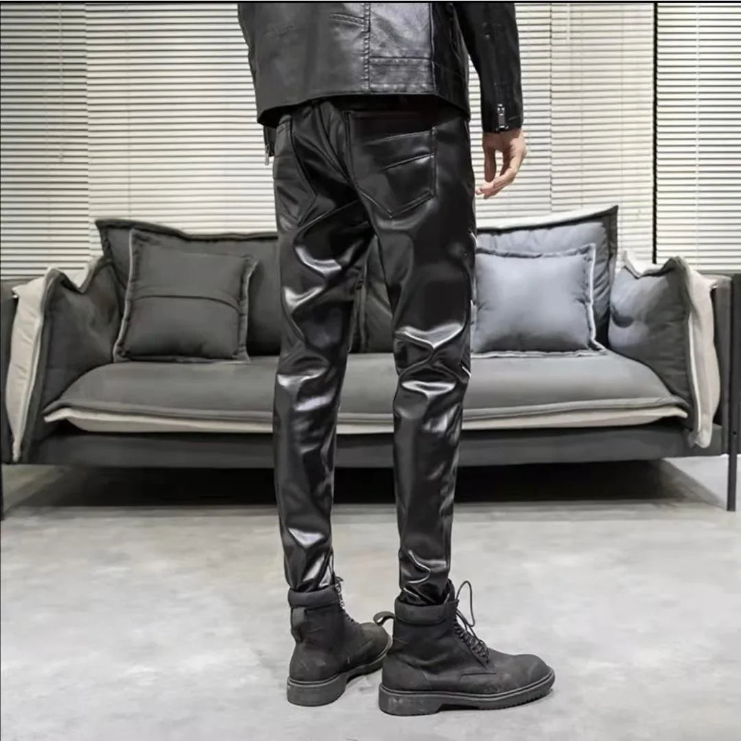 FAUX LEATHER BIKER PANTS WITH ZIPPER