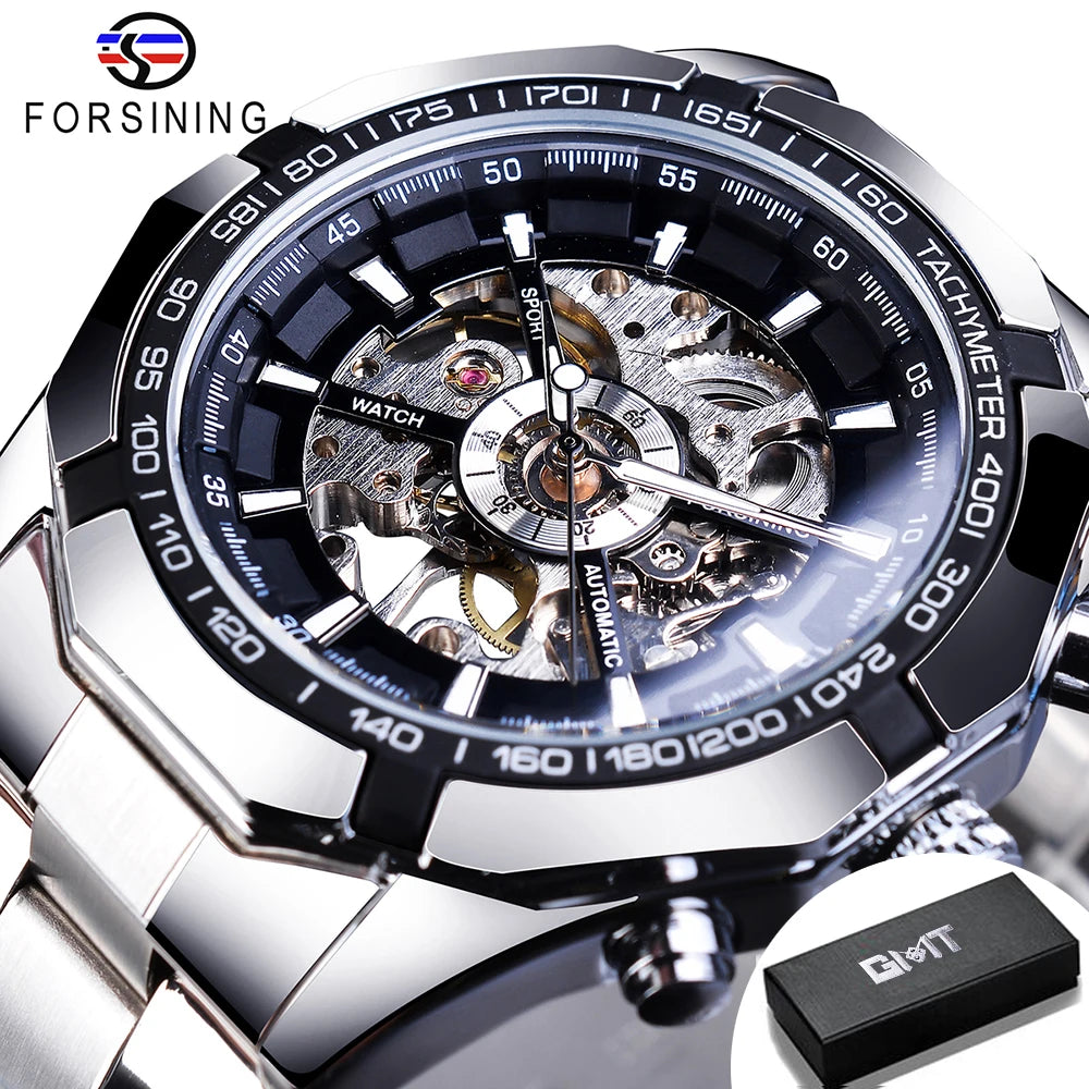 CLASSY SILVER MECHANICAL WATCH