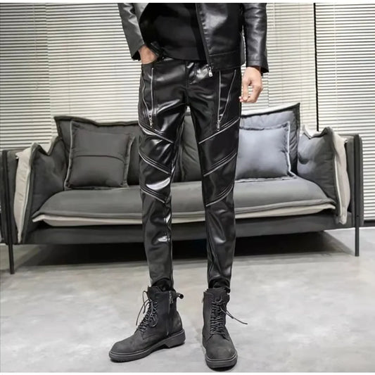 FAUX LEATHER BIKER PANTS WITH ZIPPER