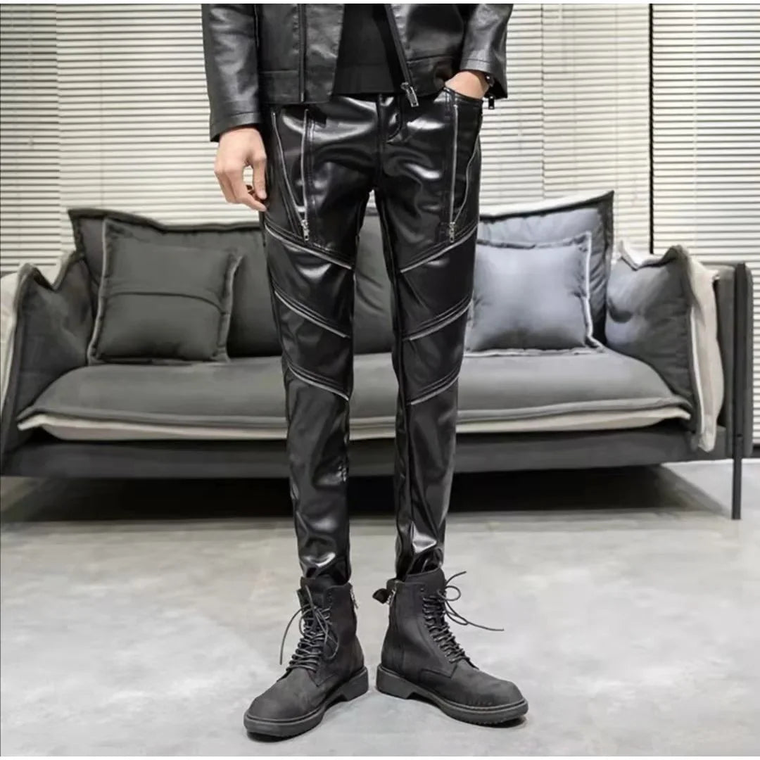 FAUX LEATHER BIKER PANTS WITH ZIPPER