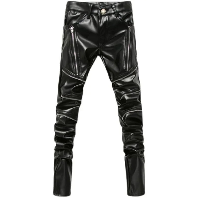 FAUX LEATHER BIKER PANTS WITH ZIPPER