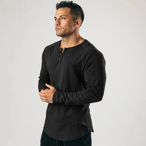 LONG SLEEVE V-NECK COTTON T-SHIRT